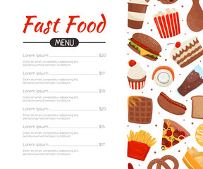 Tasty Fast Food Banner Design with Appetizing Nutrition Vector Template
