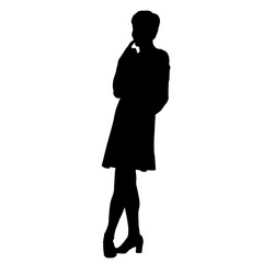 Vector silhouettes of women. Standing woman shape. Black color on isolated white background. Graphic illustration. EPS10.