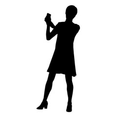 Vector silhouettes of women. Standing woman shape. Black color on isolated white background. Graphic illustration. EPS10.