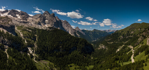 Naklejka na ściany i meble Wide panorama to the Marmolada Massif, Dolomiti, Italy