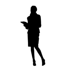 Vector silhouettes of women. Standing woman shape. Black color on isolated white background. Graphic illustration. EPS10.