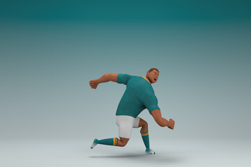 Fototapeta na wymiar An athlete wearing a green shirt and white pants is runing. 3d rendering of cartoon character in acting.