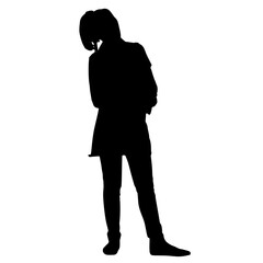 Vector silhouettes of women. Standing woman shape. Black color on isolated white background. Graphic illustration. EPS10.