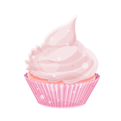 cute delicious cupcake, pink cupcake with cream, homemade cakes 