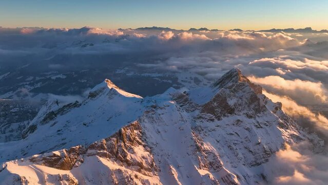 Aerial View of the Mountain in the Swiss Alps, Switzerland.
