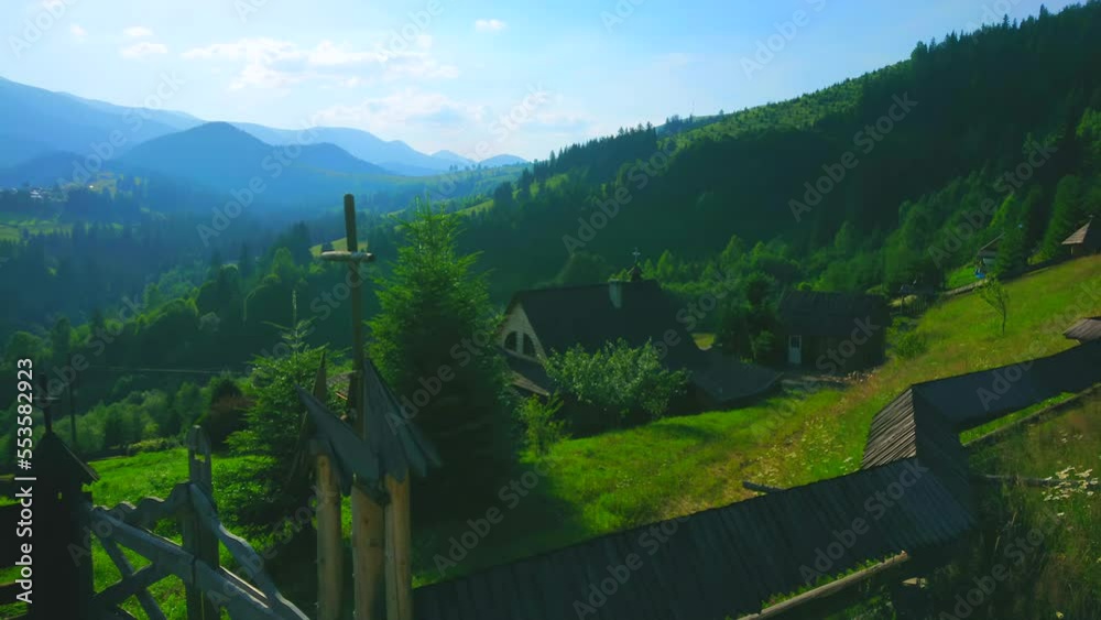 Canvas Prints Carpathians behind the chapel of old monastery in Dzembronia village, Ukraine