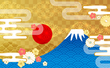 富士山と和柄イラスト