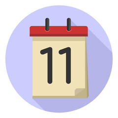 11 Vector flat daily calendar icon. Date and time, day, month. Holiday.