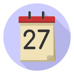 27 Vector flat daily calendar icon. Date and time, day, month. Holiday.