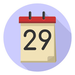 29 Vector flat daily calendar icon. Date and time, day, month. Holiday.
