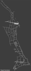 Detailed negative navigation white lines urban street roads map of the STAAD QUARTER of the German town of KONSTANZ, Germany on dark gray background