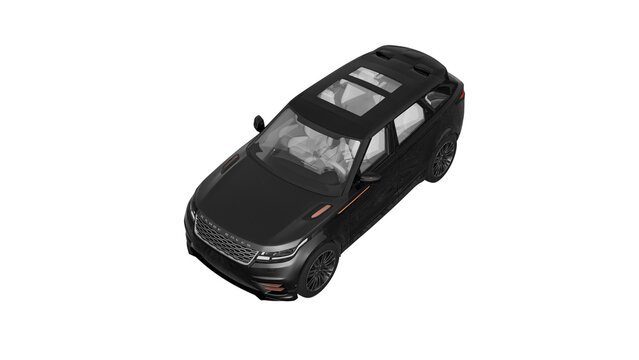 RANGE ROVER VELAR, 3d rendering of black RANGE ROVER on white background, PNG transparent background