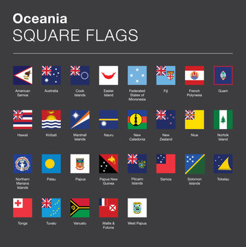 Square flags of Oceania | Icon vector set | includes all country flags and a selection of regional/cultural flags