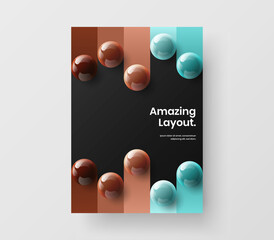 Original pamphlet vector design illustration. Trendy realistic spheres company brochure concept.