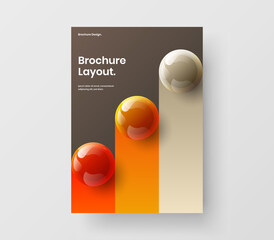 Fresh 3D spheres catalog cover illustration. Simple company brochure A4 vector design template.