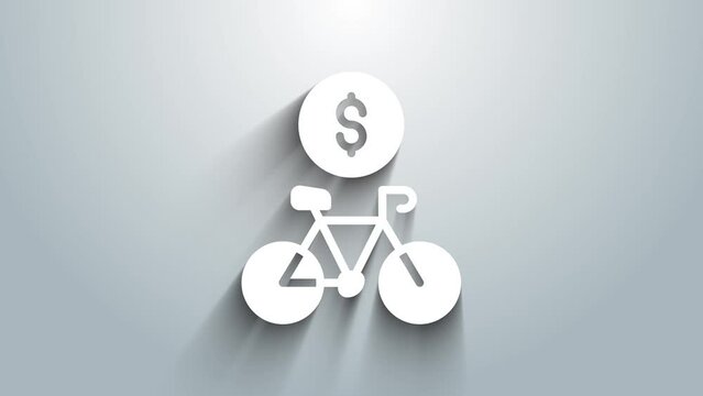 White Bicycle rental mobile app icon isolated on grey background. Smart service for rent bicycles in the city. Mobile app for sharing system. 4K Video motion graphic animation