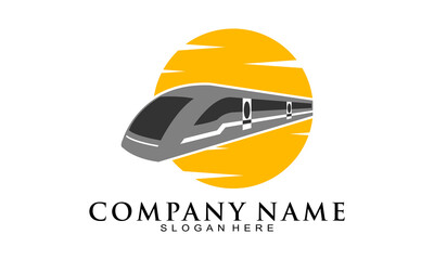 Fast train with sunset vector logo