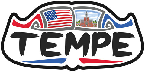 Tempe USA United States Flag Travel Souvenir Sticker Skyline Landmark Logo Badge Stamp Seal Emblem Coat of Arms Vector Illustration SVG EPS