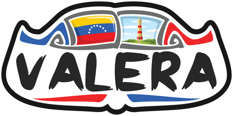 Valera Venezuela Flag Travel Souvenir Sticker Skyline Landmark Logo Badge Stamp Seal Emblem Coat of Arms Vector Illustration SVG EPS