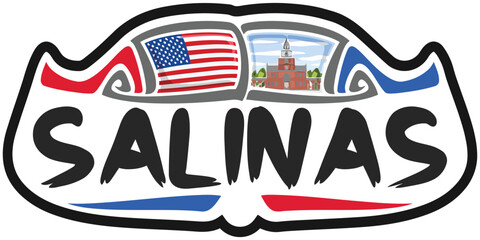 Salinas USA United States Flag Travel Souvenir Sticker Skyline Landmark Logo Badge Stamp Seal Emblem Coat of Arms Vector Illustration SVG EPS