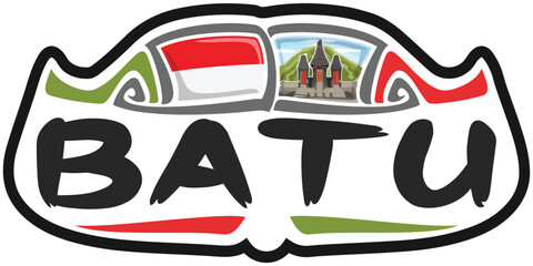 Batu Indonesia Flag Travel Souvenir Sticker Skyline Landmark Logo Badge Stamp Seal Emblem Coat of Arms Vector Illustration SVG EPS