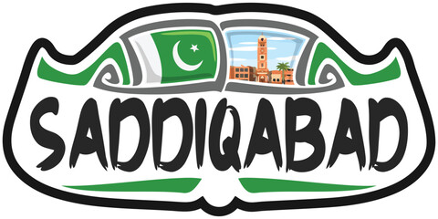 Saddiqabad Pakistan Flag Travel Souvenir Sticker Skyline Landmark Logo Badge Stamp Seal Emblem Coat of Arms Vector Illustration SVG EPS