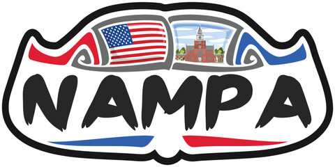 Nampa USA United States Flag Travel Souvenir Sticker Skyline Landmark Logo Badge Stamp Seal Emblem Coat of Arms Vector Illustration SVG EPS
