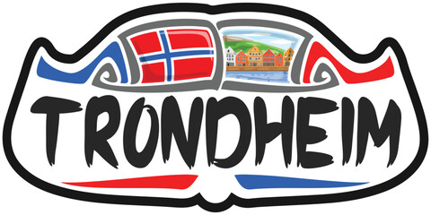 Trondheim Norway Flag Travel Souvenir Sticker Skyline Landmark Logo Badge Stamp Seal Emblem Coat of Arms Vector Illustration SVG EPS