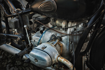 engine of an old motorcycle close-up