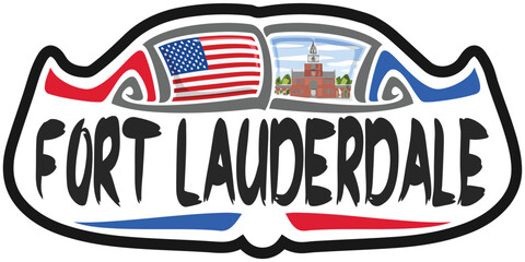 Fort Lauderdale USA United States Flag Travel Souvenir Sticker Skyline Landmark Logo Badge Stamp Seal Emblem Coat of Arms Vector Illustration SVG EPS
