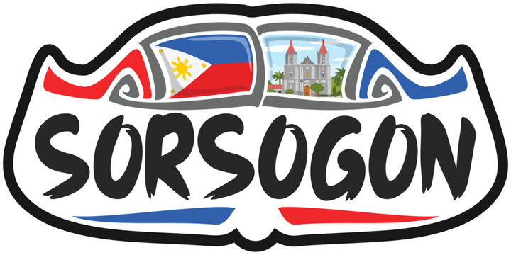 Sorsogon Philippines Flag Travel Souvenir Sticker Skyline Landmark Logo Badge Stamp Seal Emblem Coat of Arms Vector Illustration SVG EPS
