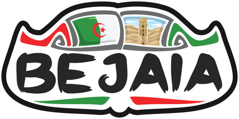 Bejaia Algeria Flag Travel Souvenir Sticker Skyline Landmark Logo Badge Stamp Seal Emblem Coat of Arms Vector Illustration SVG EPS