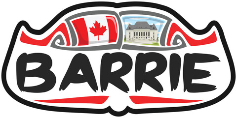 Barrie Canada Flag Travel Souvenir Sticker Skyline Landmark Logo Badge Stamp Seal Emblem Coat of Arms Vector Illustration SVG EPS
