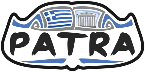 Patra Greece Flag Travel Souvenir Sticker Skyline Landmark Logo Badge Stamp Seal Emblem Coat of Arms Vector Illustration SVG EPS