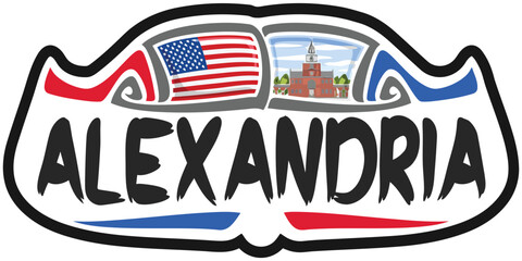 Fototapeta premium Alexandria USA United States Flag Travel Souvenir Sticker Skyline Landmark Logo Badge Stamp Seal Emblem Coat of Arms Vector Illustration SVG EPS