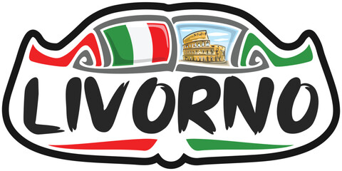 Livorno Italy Flag Travel Souvenir Sticker Skyline Landmark Logo Badge Stamp Seal Emblem Coat of Arms Vector Illustration SVG EPS