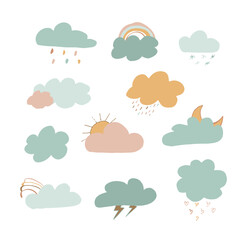 multicolored Set of clouds flat cartoon. Vector flat cartoon illustration for web sites and banners design.