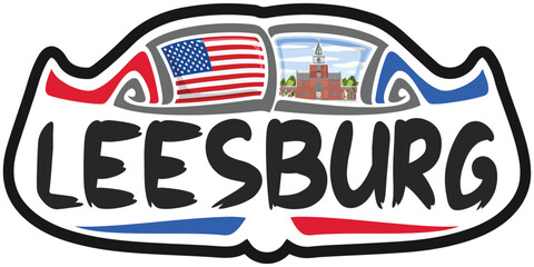 Leesburg USA United States Flag Travel Souvenir Sticker Skyline Landmark Logo Badge Stamp Seal Emblem Coat of Arms Vector Illustration SVG EPS