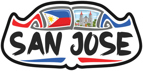 San Jose Philippines Flag Travel Souvenir Sticker Skyline Landmark Logo Badge Stamp Seal Emblem Coat of Arms Vector Illustration SVG EPS