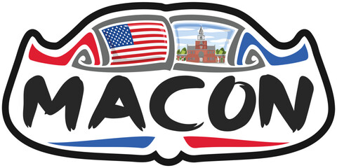 Macon USA United States Flag Travel Souvenir Sticker Skyline Landmark Logo Badge Stamp Seal Emblem Coat of Arms Vector Illustration SVG EPS
