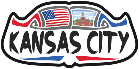 Kansas City USA United States Flag Travel Souvenir Sticker Skyline Landmark Logo Badge Stamp Seal Emblem Coat of Arms Vector Illustration SVG EPS