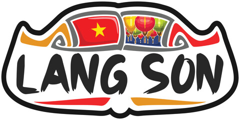 Lang Son Vietnam Flag Travel Souvenir Sticker Skyline Landmark Logo Badge Stamp Seal Emblem Coat of Arms Vector Illustration SVG EPS
