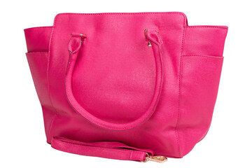 Bright pink large women's bag, with handles and a strap, minimalistic design on a white background, isolate