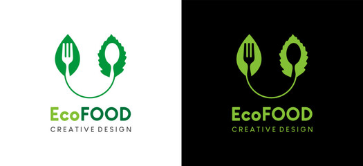 Eco food icon logo design, healthy orgaink food with smile style vector illustration