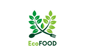 Eco food icon logo design, healthy orgaink food with leaf plant concept vector illustration