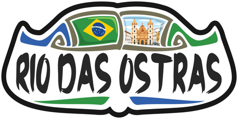 Rio das Ostras Brazil Flag Travel Souvenir Sticker Skyline Landmark Logo Badge Stamp Seal Emblem Coat of Arms Vector Illustration SVG EPS