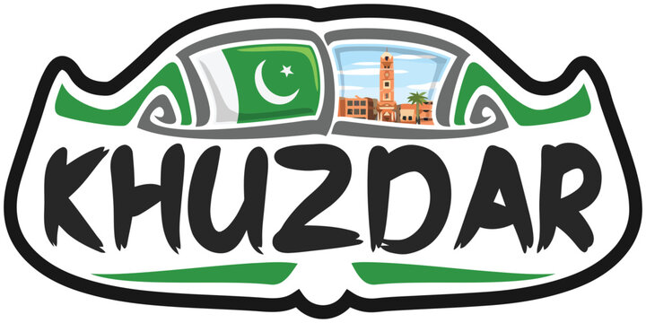 Khuzdar Pakistan Flag Travel Souvenir Sticker Skyline Landmark Logo Badge Stamp Seal Emblem Coat of Arms Vector Illustration SVG EPS
