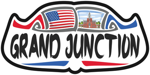Grand Junction USA United States Flag Travel Souvenir Sticker Skyline Landmark Logo Badge Stamp Seal Emblem Coat of Arms Vector Illustration SVG EPS
