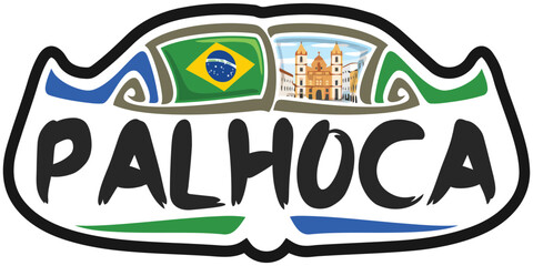 Palhoca Brazil Flag Travel Souvenir Sticker Skyline Landmark Logo Badge Stamp Seal Emblem Coat of Arms Vector Illustration SVG EPS