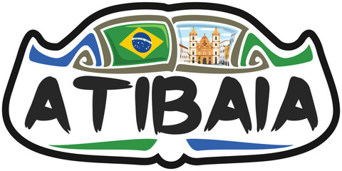 Atibaia Brazil Flag Travel Souvenir Sticker Skyline Landmark Logo Badge Stamp Seal Emblem Coat of Arms Vector Illustration SVG EPS